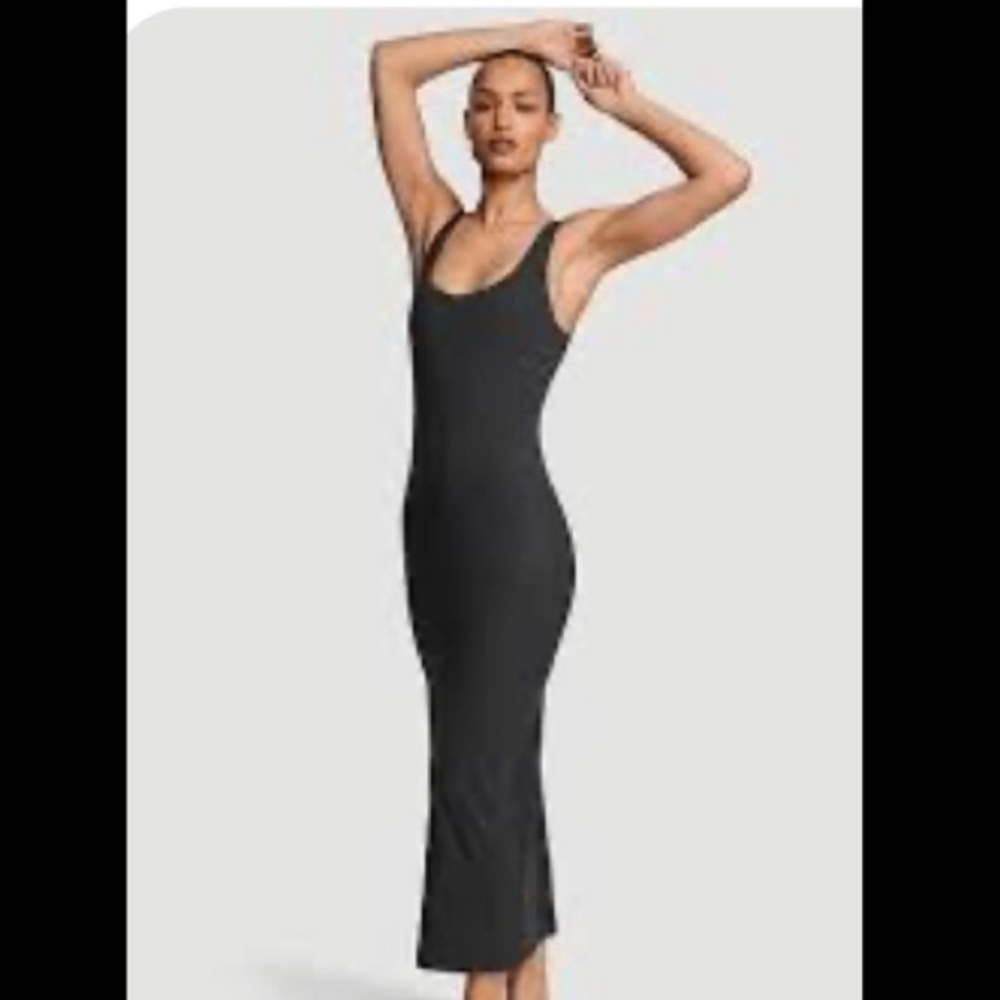 ZENANA Women ribbed sleeveless scoop-neck charcoal Bodycon maxi dress | S